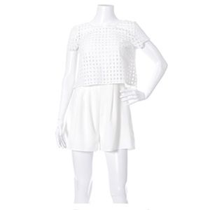 Tank Romper with Short Sleeve Lace Overlay